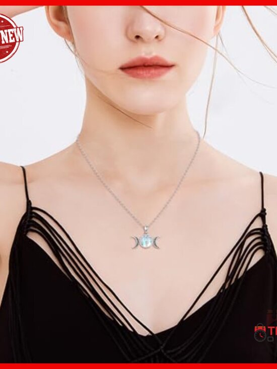 Sterling Silver Triple Moon Goddess Necklace: Talisman  Sterling Silver Triple Moon Goddess Pendant Necklace with Adjustable Chain